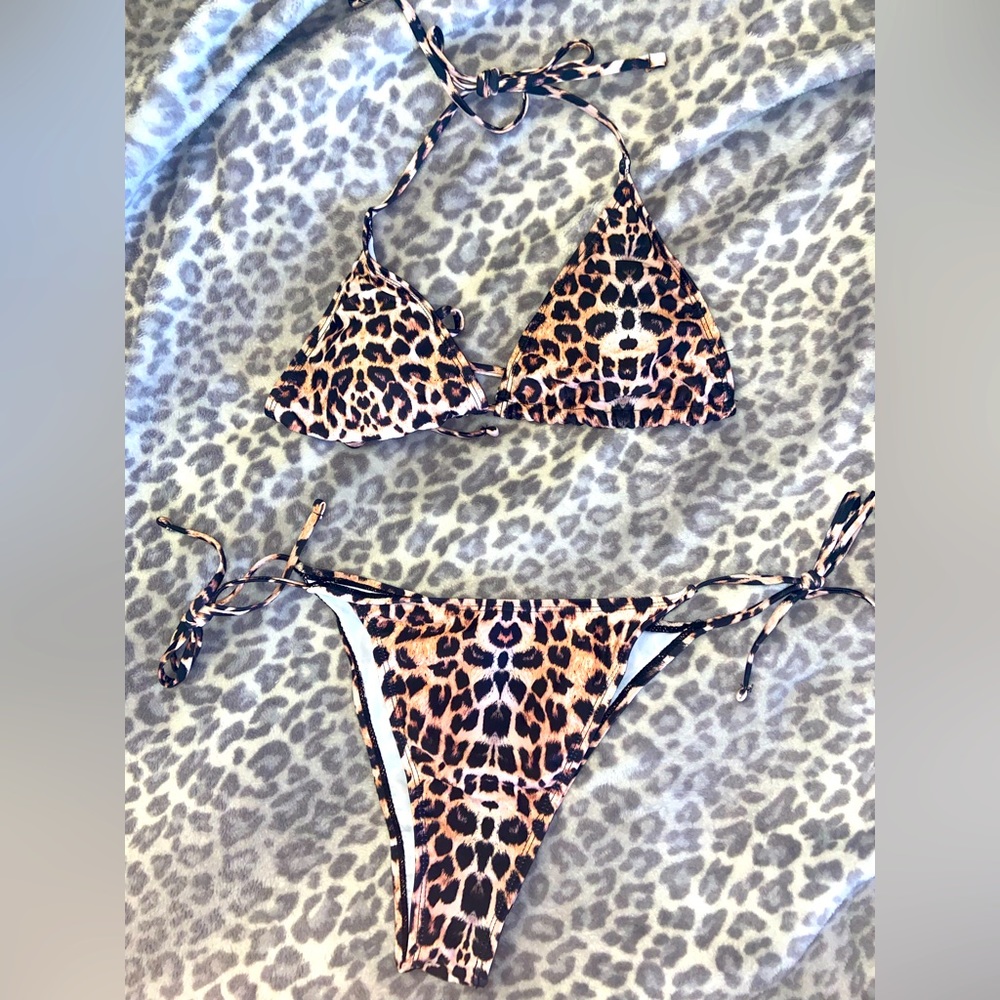Leopard Brown String Bikini Size X Large